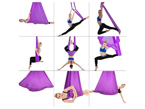 K-racting Yoga Pilates Seda DIY Premium aérea Yoga Swing aérea Equipo sedas de Tela elástica Hamaca Conjunto Deluxe Kit aérea Antigravity con mosquetón Daisy Chain Accesorios