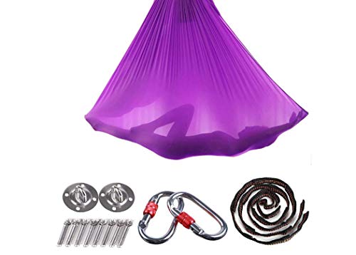 K-racting Yoga Pilates Seda DIY Premium aérea Yoga Swing aérea Equipo sedas de Tela elástica Hamaca Conjunto Deluxe Kit aérea Antigravity con mosquetón Daisy Chain Accesorios