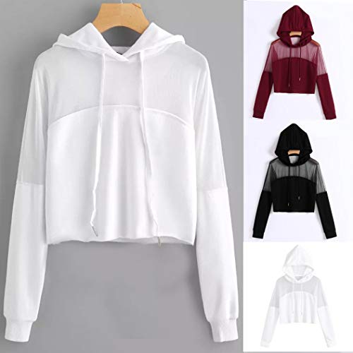 K-Youth Mujer Sudaderas Cortas, Sudaderas Tumblr Mujer Cortas Otoño Original Rejilla Patchwork Sudaderas con Capucha Mujer Manga Larga Blusa Casual Adolescente Chica Tops Deporte(Negro, S)