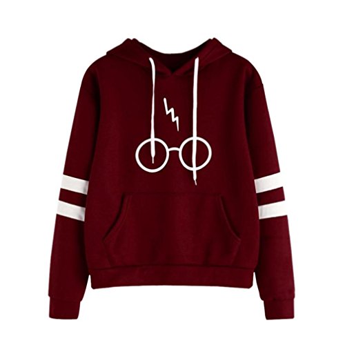 K-youth Mujer Sudaderas, Mujeres Harry ✿ Potter Gafas Estampado Sudaderas con Capucha Manga Larga Sudaderas Jersey de Bolsillo Tumblr Mujer Cortas Blusa Tops (Vino, S)