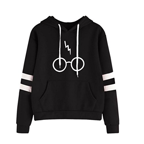 K-youth Mujer Sudaderas, Mujeres Harry ✿ Potter Gafas Estampado Sudaderas con Capucha Manga Larga Sudaderas Jersey de Bolsillo Tumblr Mujer Cortas Blusa Tops (Negro, S)