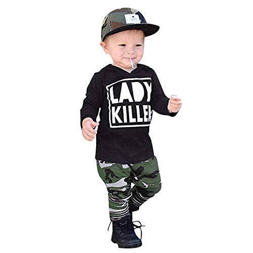 K-youth Ropa de Niño Invierno en Oferta Ropa para Bebe Niño Recien Nacido a la Moda Camuflaje Sudadera con Capucha de Manga Larga Niña Conjunto Niño Pantalon y Top Chandal(Negro, 18-24 Meses)