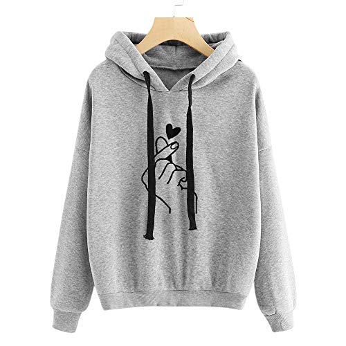 K-youth Sudadera con Capucha de Manga Larga con Estampado de Corazones para Mujer Deporte Sudaderas Mujer Tumblr Invierno Anchas (Gris, M)