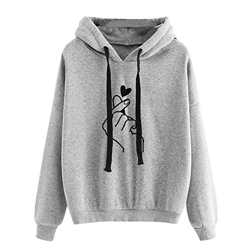 K-youth Sudadera con Capucha de Manga Larga con Estampado de Corazones para Mujer Deporte Sudaderas Mujer Tumblr Invierno Anchas (Gris, M)