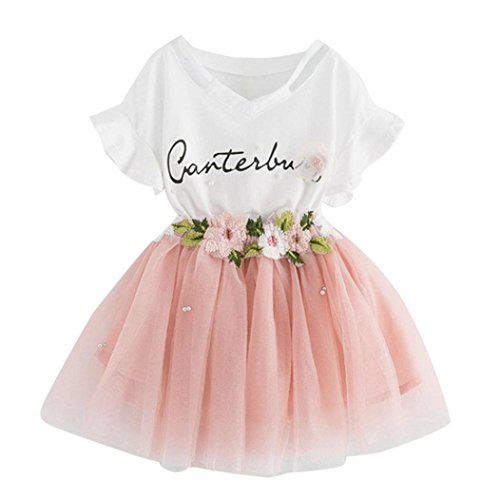 K-youth Vestido de niña Vestido Niña Floral Tutú Princesa Vestidos Vestido para Bebés Ropa niña Camisa y Vestido Muchacha Encantadora Ropa Bebe niña Verano 2018 Barata (Rosa, 6-7 años)