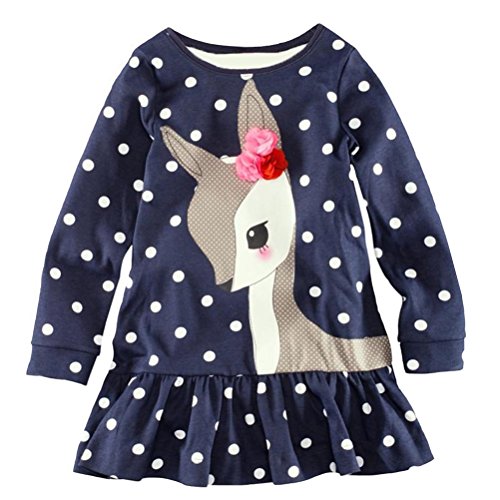 K-youth Vestidos Niña Bebe, Bebe Niño Ropa Bebe Niña Invierno Navidad Venado Patrón de Cervatillo Lunares Vestido de Manga Larga (Azul Oscuro, 2-3 Años)