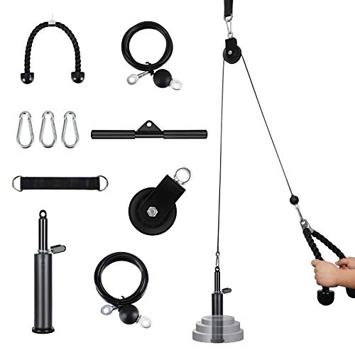 Kacsoo Rodillo de muñeca para antebrazo Entrenador de entrenamiento de fuerza para brazos para estiramientos laterales,sistema de cable polea de fitness con manillar de tríceps y correas de extracción Kacsoo Rodillo de muñeca para antebrazo Entrenador de entrenamiento de fuerza para brazos para estiramientos laterales,sistema de cable polea de fitness con manillar de tríceps y correas de extracción
