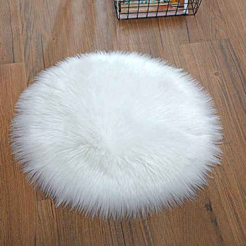 Kaihong - Alfombra de pelo largo sintético de calidad superior, imitación de piel de cordero, con un tamaño , para utilizarse como alfombra de cama o sofá, poliéster, Redondo blanco, 45 x 45 cm