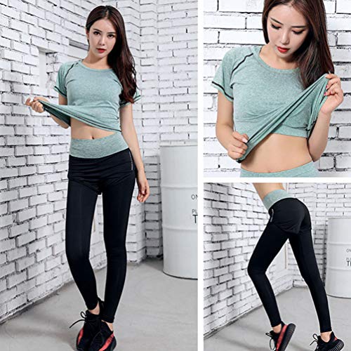 Kaiyei Conjunto Deportivo Mujer Fitness 2 Piezas Sujetador+Pantalones Cortos Outfit Yoga Secado Rápido Elástico Suave Transpirable Jogging Gym Gimnasio Ciclismo Sport Verde M