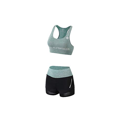 Kaiyei Conjunto Deportivo Mujer Fitness 2 Piezas Sujetador+Pantalones Cortos Outfit Yoga Secado Rápido Elástico Suave Transpirable Jogging Gym Gimnasio Ciclismo Sport Verde M