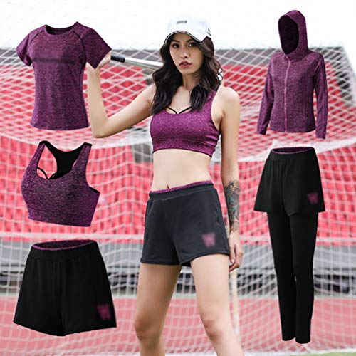 Kaiyei Conjunto Deportivo Mujer Fitness 3 Piezas Camiseta+Sujetador+Pantalones Cortos Outfit Yoga Secado Rápido Elástico Suave Transpirable Gym Gimnasio Ciclismo Sport Jogging Gris Claro 3XL