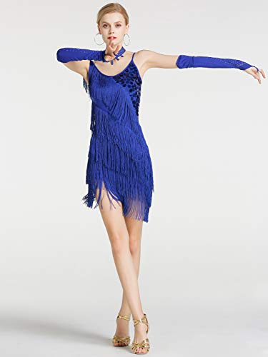 Kaiyei Hembra Latina Baile Traje de Malla Lentejuelas Borla Latina Ropa Vestido para Las Mujeres de América Latina Salsa Ballroomdance Vestidos Zafiro XL Kaiyei Hembra Latina Baile Traje de Malla Lentejuelas Borla Latina Ropa Vestido para Las Mujeres de América Latina Salsa Ballroomdance Vestidos Zafiro XL