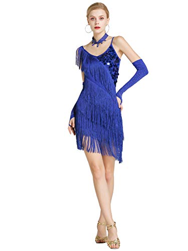 Kaiyei Hembra Latina Baile Traje de Malla Lentejuelas Borla Latina Ropa Vestido para Las Mujeres de América Latina Salsa Ballroomdance Vestidos Zafiro XL Kaiyei Hembra Latina Baile Traje de Malla Lentejuelas Borla Latina Ropa Vestido para Las Mujeres de América Latina Salsa Ballroomdance Vestidos Zafiro XL