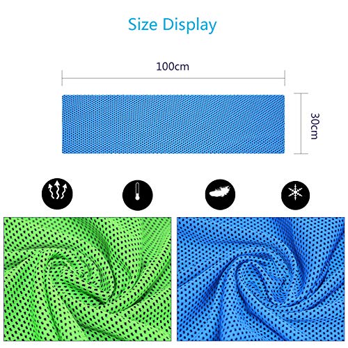 KAKOO Cooling Towel 2pcs Toalla fría de Verde y Azul de Fibra fría para absorver Sudor y Bajar Temperatura del Cuerpo en Verano al Hacer Deporte en Gimnasia y Estadio o está en Fibre