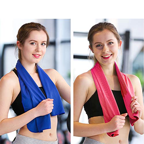 KAKOO Toalla fría 2pcs Cooling Towel de Rosa roja y Azul Real de Fibra fría para absorver Sudor y Bajar Temperatura del Cuerpo en Verano al Hacer Deporte en Gimnasia y Estadio o está en Fibre