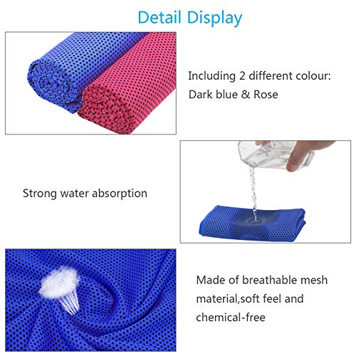 KAKOO Toalla fría 2pcs Cooling Towel de Rosa roja y Azul Real de Fibra fría para absorver Sudor y Bajar Temperatura del Cuerpo en Verano al Hacer Deporte en Gimnasia y Estadio o está en Fibre