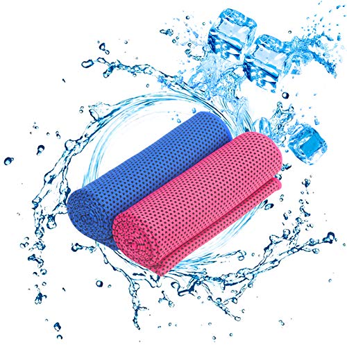 KAKOO Toalla fría 2pcs Cooling Towel de Rosa roja y Azul Real de Fibra fría para absorver Sudor y Bajar Temperatura del Cuerpo en Verano al Hacer Deporte en Gimnasia y Estadio o está en Fibre
