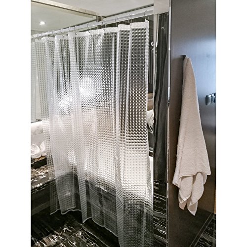 Kalokelvin Cortina Ducha, Semi-Transparente 3D Cortinas Baño Antimoho y Lavables EVA Impermeable Cortinas Bañera 180x180CM con 12 Aros de Acero Inoxidable (3D Enrejado)