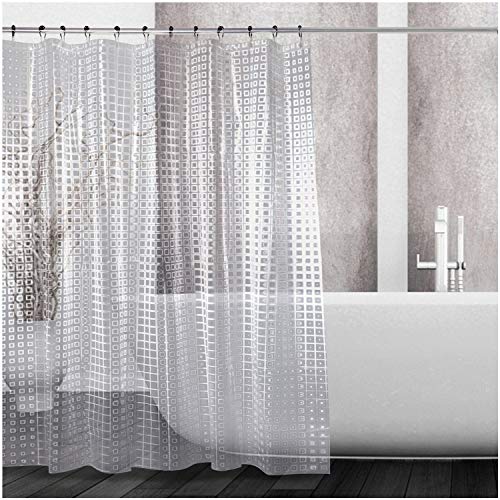 Kalokelvin Cortina Ducha, Semi-Transparente 3D Cortinas Baño Antimoho y Lavables EVA Impermeable Cortinas Bañera 180x180CM con 12 Aros de Acero Inoxidable (3D Enrejado)