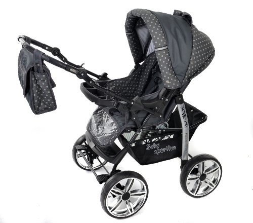 Kamil, Classic 3-in-1 Travel System with 4 STATIC (FIXED) WHEELS incl. Baby Pram, Car Seat, Pushchair & Accessories (3-in-1 Travel System, Gray & Polka Dots)