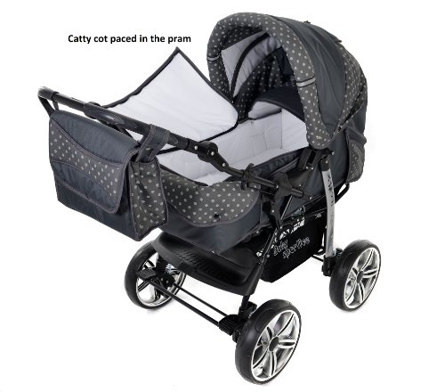 Kamil, Classic 3-in-1 Travel System with 4 STATIC (FIXED) WHEELS incl. Baby Pram, Car Seat, Pushchair & Accessories (3-in-1 Travel System, Gray & Polka Dots)