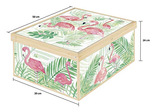 Kanguru Flamingos Flamants Roses Caja de Almacenamiento en cartòn Lavatelli, facil Montaje, Resistente, 39x50x24cm, Grande
