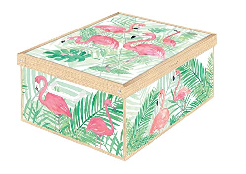 Kanguru Flamingos Flamants Roses Caja de Almacenamiento en cartòn Lavatelli, facil Montaje, Resistente, 39x50x24cm, Grande