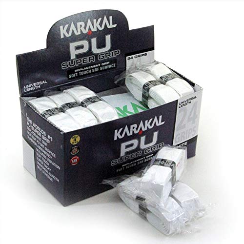 Karakal Super Grip - Cinta de agarre autoadhesiva de poliuretano para bádminton, squash, tenis, palos de hockey o bastones de esquí, paquete de 5 o 24 unidades, varios colores, Blanco, 24 unidades