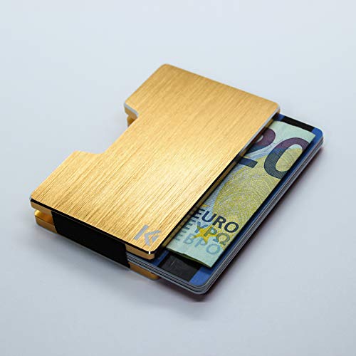 KARCAJ® Classic - Cartera Tarjetero Minimalista con Protección Antirrobo RFID y NFC. Tarjetero Metálico para Tarjetas de Crédito y Billetes para Hombre y Mujer (Gold Edition)