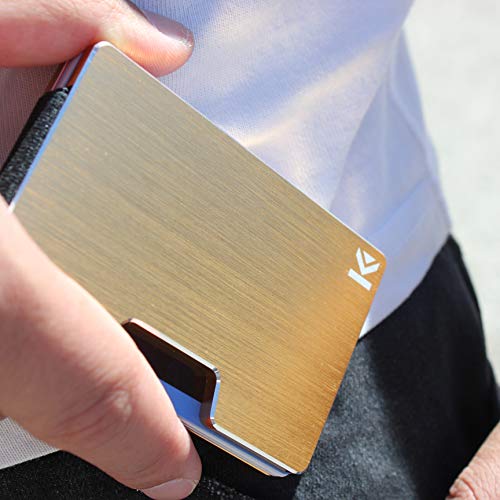 KARCAJ® Classic - Cartera Tarjetero Minimalista con Protección Antirrobo RFID y NFC. Tarjetero Metálico para Tarjetas de Crédito y Billetes para Hombre y Mujer (Gold Edition)