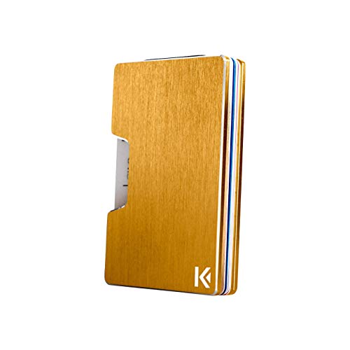 KARCAJ® Classic - Cartera Tarjetero Minimalista con Protección Antirrobo RFID y NFC. Tarjetero Metálico para Tarjetas de Crédito y Billetes para Hombre y Mujer (Gold Edition)