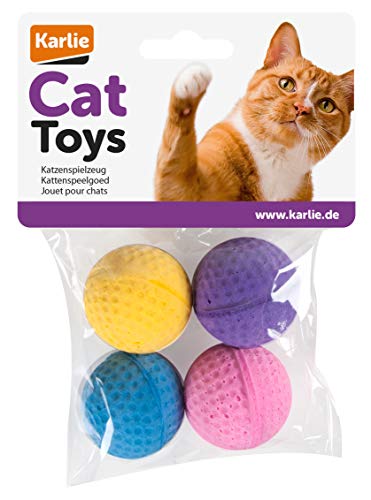 Karlie Gato Toy 4 Bolas de Esponja de 4 cm de diámetro, Bolas de Esponja de Colores Surtidos, 4 Unidades