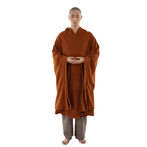 KATUO - Abrigo de meditación budista con capucha para mujer y hombre, abrigo de gran tamaño - Naranja - Medium