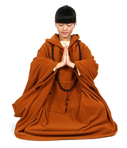 KATUO - Abrigo de meditación budista con capucha para mujer y hombre, abrigo de gran tamaño - Naranja - Medium