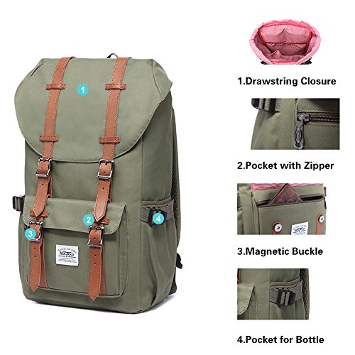 KAUKKO Mochilas Tipo Casual Compartimento para 15" Portátil 22 litros Ejercito Verde