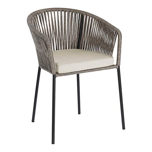 Kave Home - Silla de Comedor Yanet Gris con reposabrazos de Cuerda de Poliester y Patas de Acero en Negro para Interior y Exterior Kave Home - Silla de Comedor Yanet Gris con reposabrazos de Cuerda de Poliester y Patas de Acero en Negro para Interior y Exterior