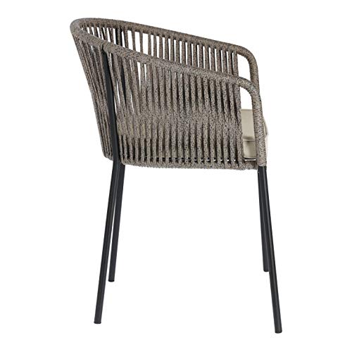 Kave Home - Silla de Comedor Yanet Gris con reposabrazos de Cuerda de Poliester y Patas de Acero en Negro para Interior y Exterior Kave Home - Silla de Comedor Yanet Gris con reposabrazos de Cuerda de Poliester y Patas de Acero en Negro para Interior y Exterior