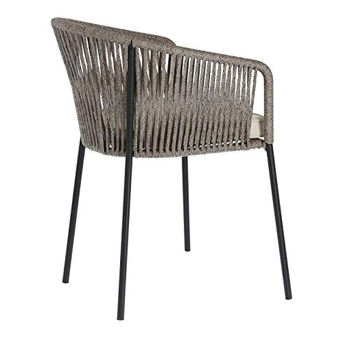 Kave Home - Silla de Comedor Yanet Gris con reposabrazos de Cuerda de Poliester y Patas de Acero en Negro para Interior y Exterior Kave Home - Silla de Comedor Yanet Gris con reposabrazos de Cuerda de Poliester y Patas de Acero en Negro para Interior y Exterior