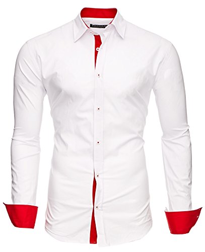 Kayhan Hombre Camisa, TwoFace White/Ärmel Red 3XL