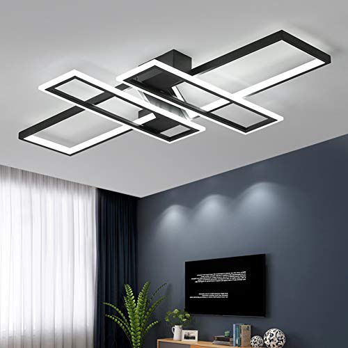 KBEST Lámpara LED De Techo Sala Luces Regulable Luz De Techo con Control Remoto Moderna Metal Acrílico Diseño Iluminación Decorativa para Salón Dormitorio Cocina Oficina Hotel,Black