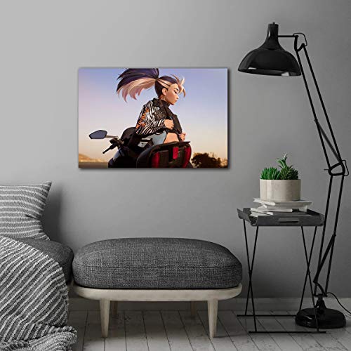 KDA Akali All Out - Lienzo decorativo para pared (91,4 x 60,9 cm), diseño de leyendas de la liga de Akali, para decoración de pared, sala de estar, dormitorio, estirado y listo para colgar