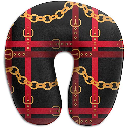 KDU Fashion Cojines,Cadenas Doradas con Cinturones Rojos En Un Cojín Negro Personalizado En Forma De U Almohadilla para El Cuello Cojín Unisex para Sport Gym Athletic KDU Fashion Cojines,Cadenas Doradas con Cinturones Rojos En Un Cojín Negro Personalizado En Forma De U Almohadilla para El Cuello Cojín Unisex para Sport Gym Athletic
