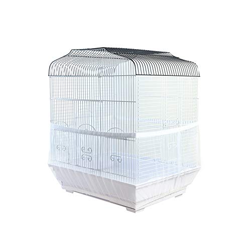 KEBY Cubierta protectora para jaula de pájaros de malla con ventilación para guardar semillas, falda, loro, decoración de jaula de pájaros (S, blanco)