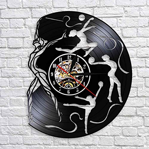 KEC Grosgrain Gimnasia decoración de habitación de niña Cinta de Gimnasia rítmica Arte de Pared Reloj de Pared Gimnasia Chica Vinilo Reloj de Pared con Registro