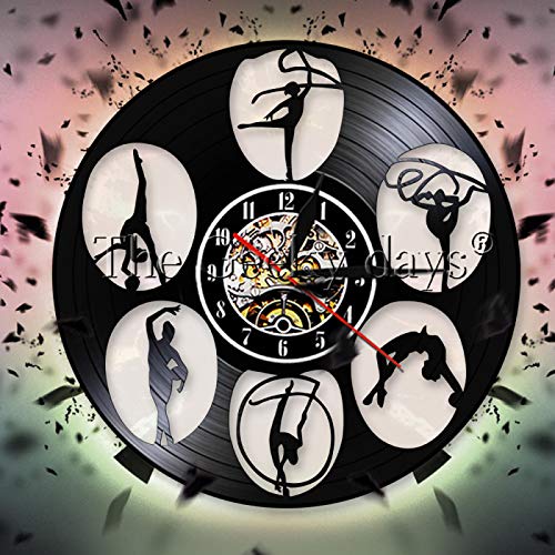 KEC Reloj de Pared con Registro de Vinilo de Gimnasia rítmica, Reloj de Pared de Equipo de Gimnasia Moderno, Reloj de Pared para decoración de Gimnasia para niñas, Regalo de Gimnasta KEC Reloj de Pared con Registro de Vinilo de Gimnasia rítmica, Reloj de Pared de Equipo de Gimnasia Moderno, Reloj de Pared para decoración de Gimnasia para niñas, Regalo de Gimnasta