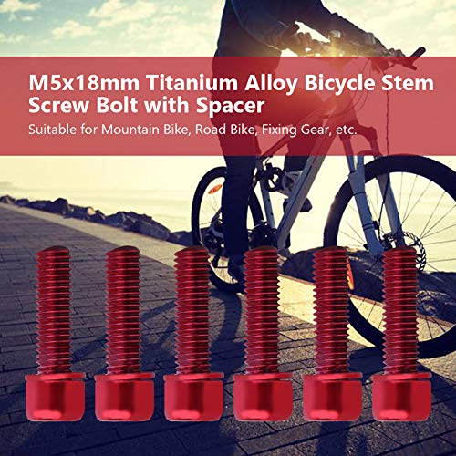 Keenso Tornillo de Bicicleta, 6 Piezas M5 * 18 mm Tornillos Plateado Tornillos de Dirección de Bicicleta (Rojo)