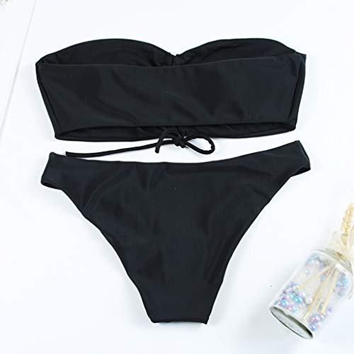 KEERADS Bikini Set Mujer Sexy Bañador Push Up Tube BH Bikini sin tirantes Bañador de dos piezas playa Swimwear Swimsuits Beachwear Negro M