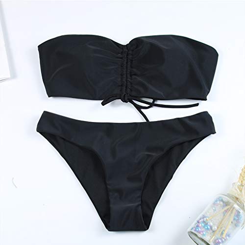 KEERADS Bikini Set Mujer Sexy Bañador Push Up Tube BH Bikini sin tirantes Bañador de dos piezas playa Swimwear Swimsuits Beachwear Negro M