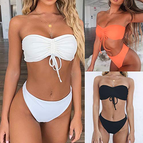 KEERADS Bikini Set Mujer Sexy Bañador Push Up Tube BH Bikini sin tirantes Bañador de dos piezas playa Swimwear Swimsuits Beachwear Negro M