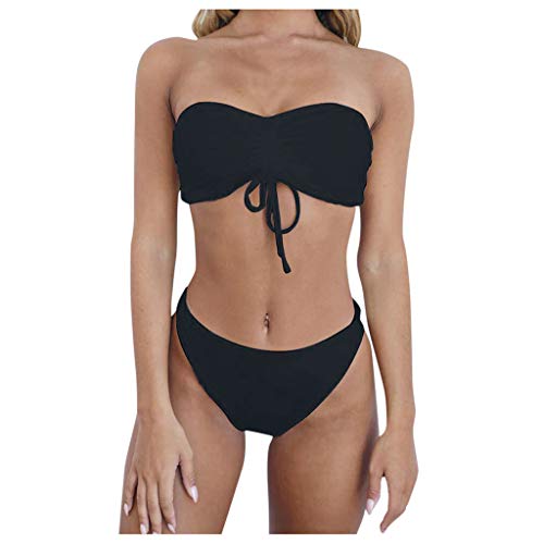 KEERADS Bikini Set Mujer Sexy Bañador Push Up Tube BH Bikini sin tirantes Bañador de dos piezas playa Swimwear Swimsuits Beachwear Negro M